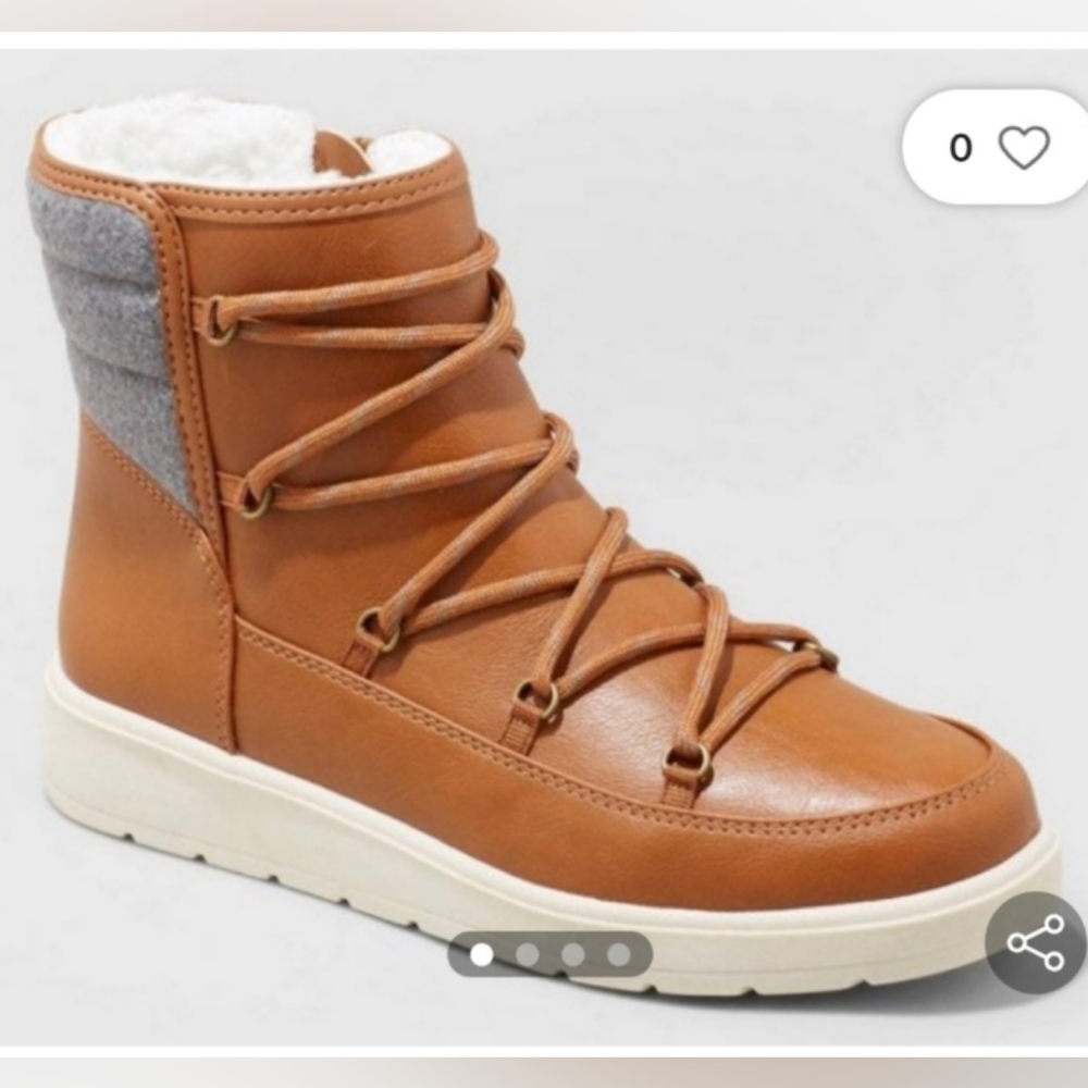 Women's Lena Puff Collar Lace-Up Boots - Universal Thread Cognac